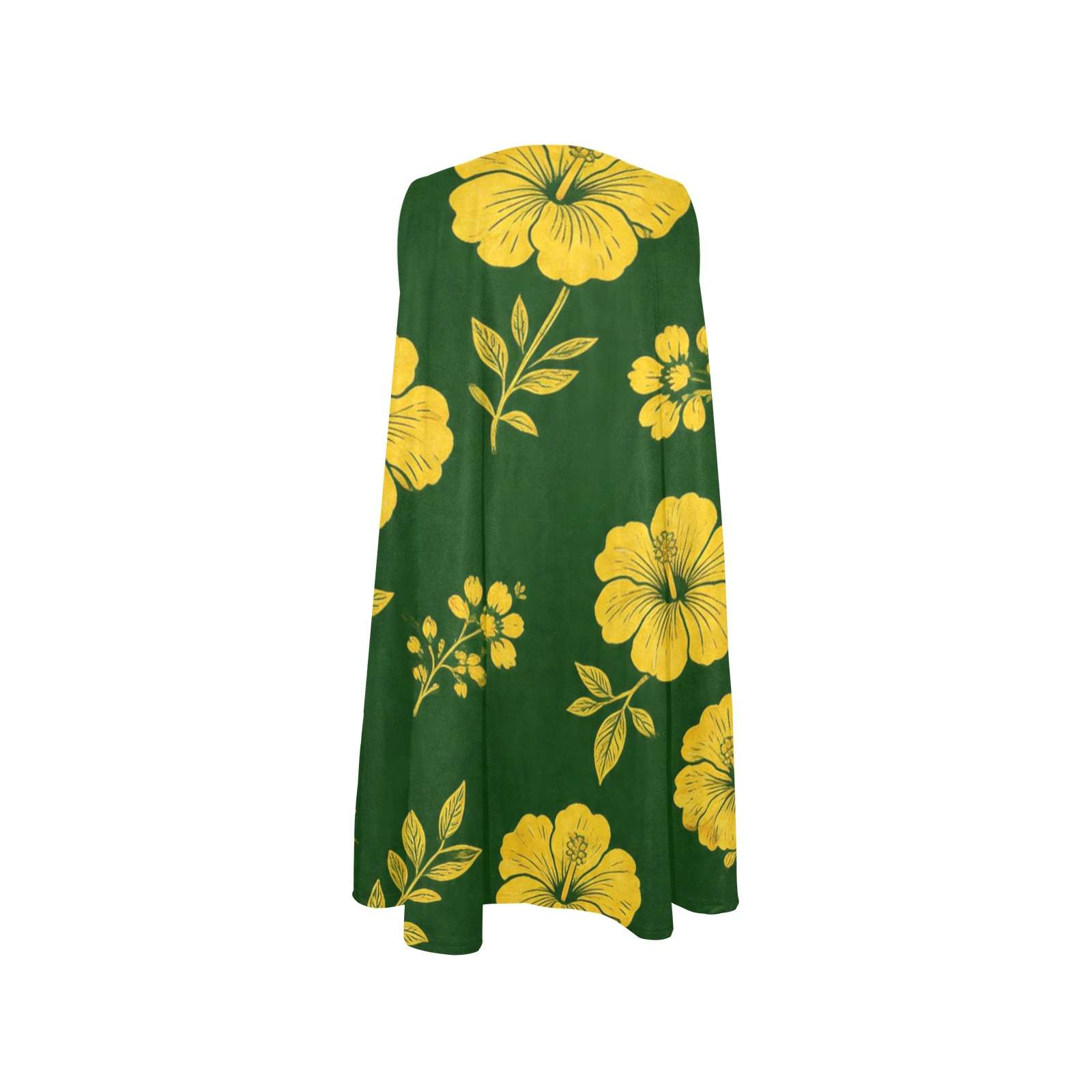 Sleeveless A-line dress with green and yellow floral print and side pockets — additional view 6