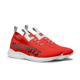 Women's red low-top sneakers with bold sporty design — side view