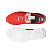 Women's red low-top sneakers with bold sporty design — rear view