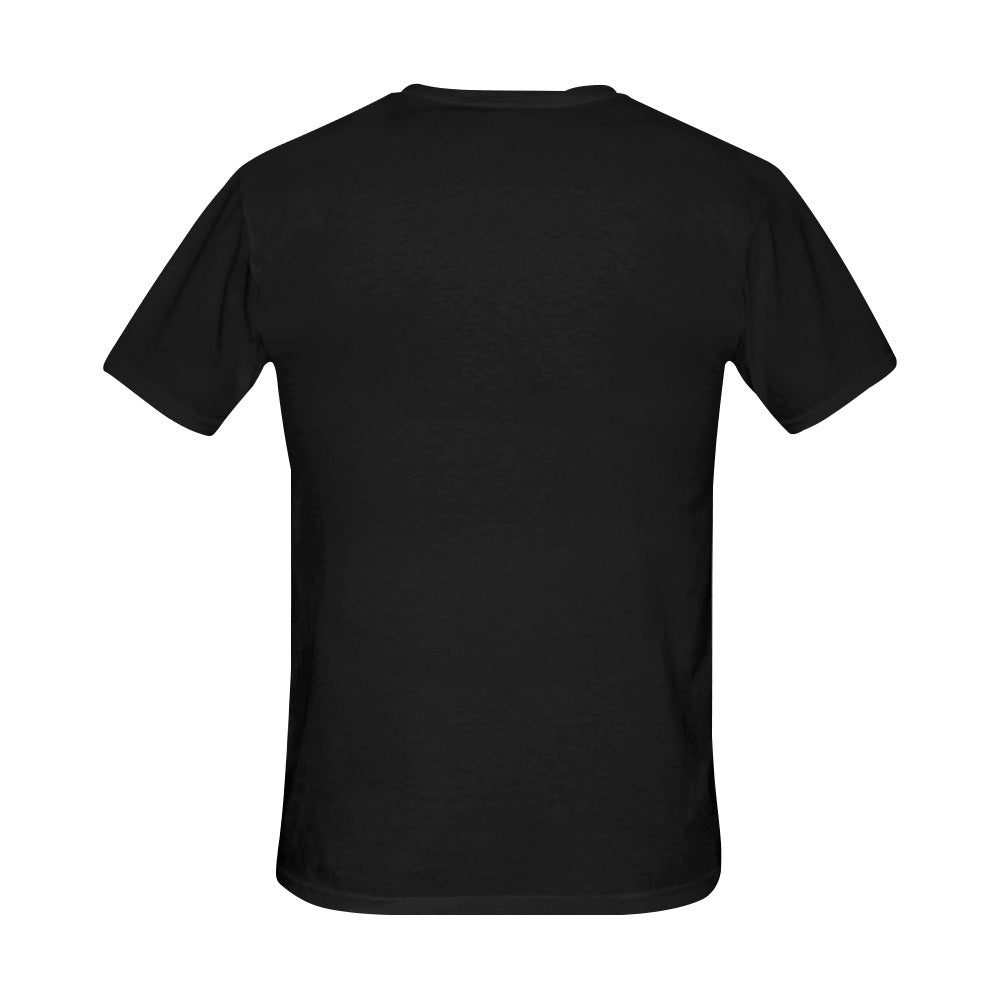 Men's black T-shirt with Warrior Spirit all-over graphic print — rear view