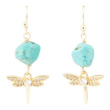 Load image into Gallery viewer, Dragonfly Blue Magnesite Golden Drop Earrings
