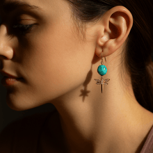 Load image into Gallery viewer, Dragonfly Blue Magnesite Golden Drop Earrings
