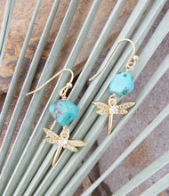 Load image into Gallery viewer, Dragonfly Blue Magnesite Golden Drop Earrings
