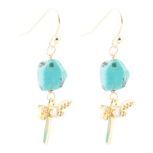 Load image into Gallery viewer, Dragonfly Blue Magnesite Golden Drop Earrings
