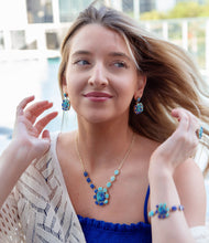 Load image into Gallery viewer, Duality Blue Lapis and Turquoise Golden Statement Ring
