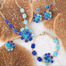 Load image into Gallery viewer, Duality Blue Lapis and Turquoise Golden Statement Ring
