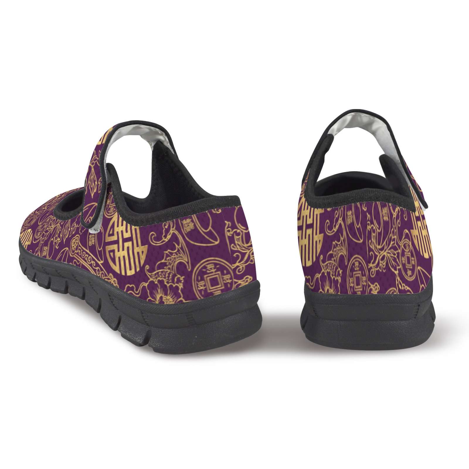 Purple Feng Shui patterned women's Mary Jane shoe with Velcro strap and mesh upper — additional view 10