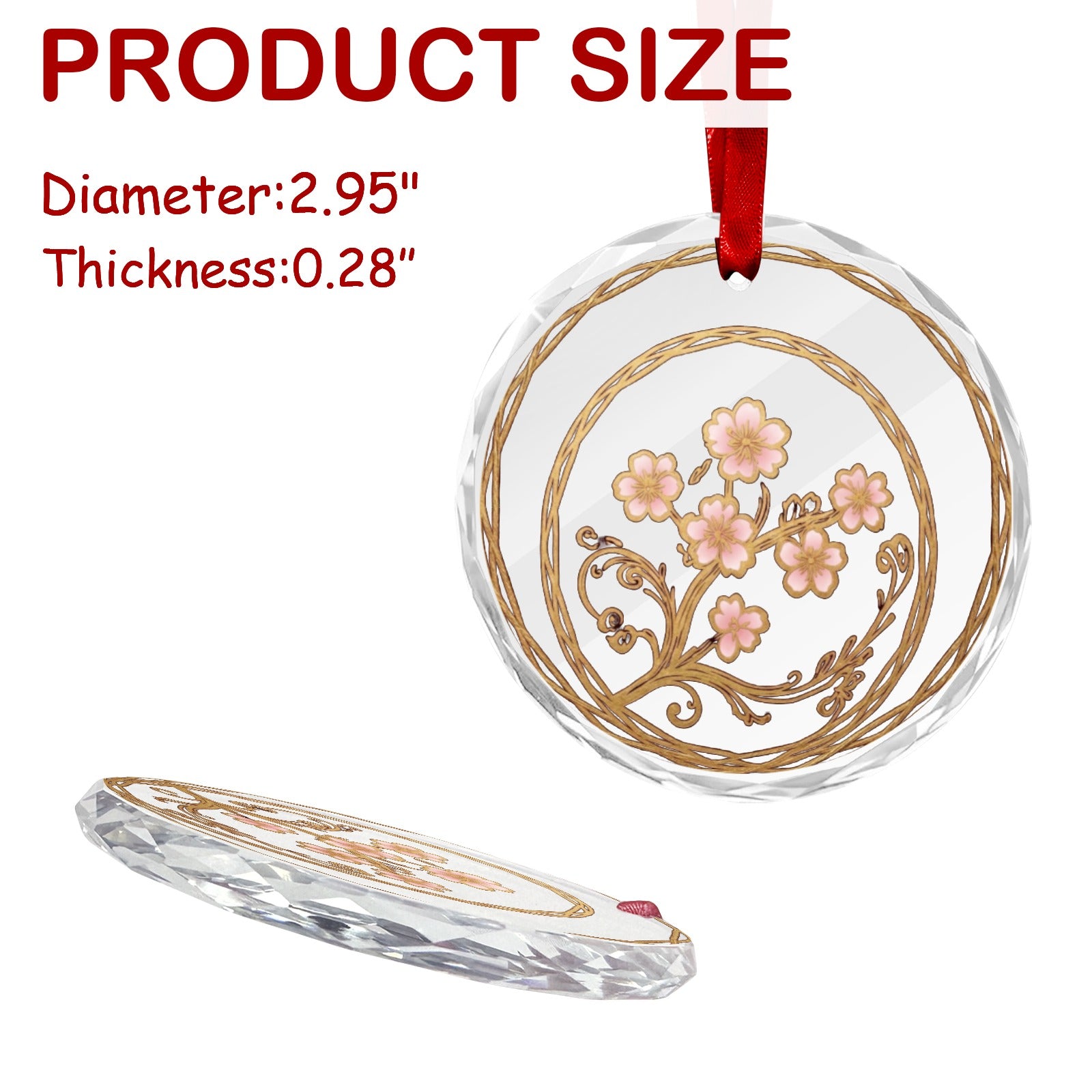 Rich and Rich Japanese Cherry Blossom Round Crystal Glass Ornament