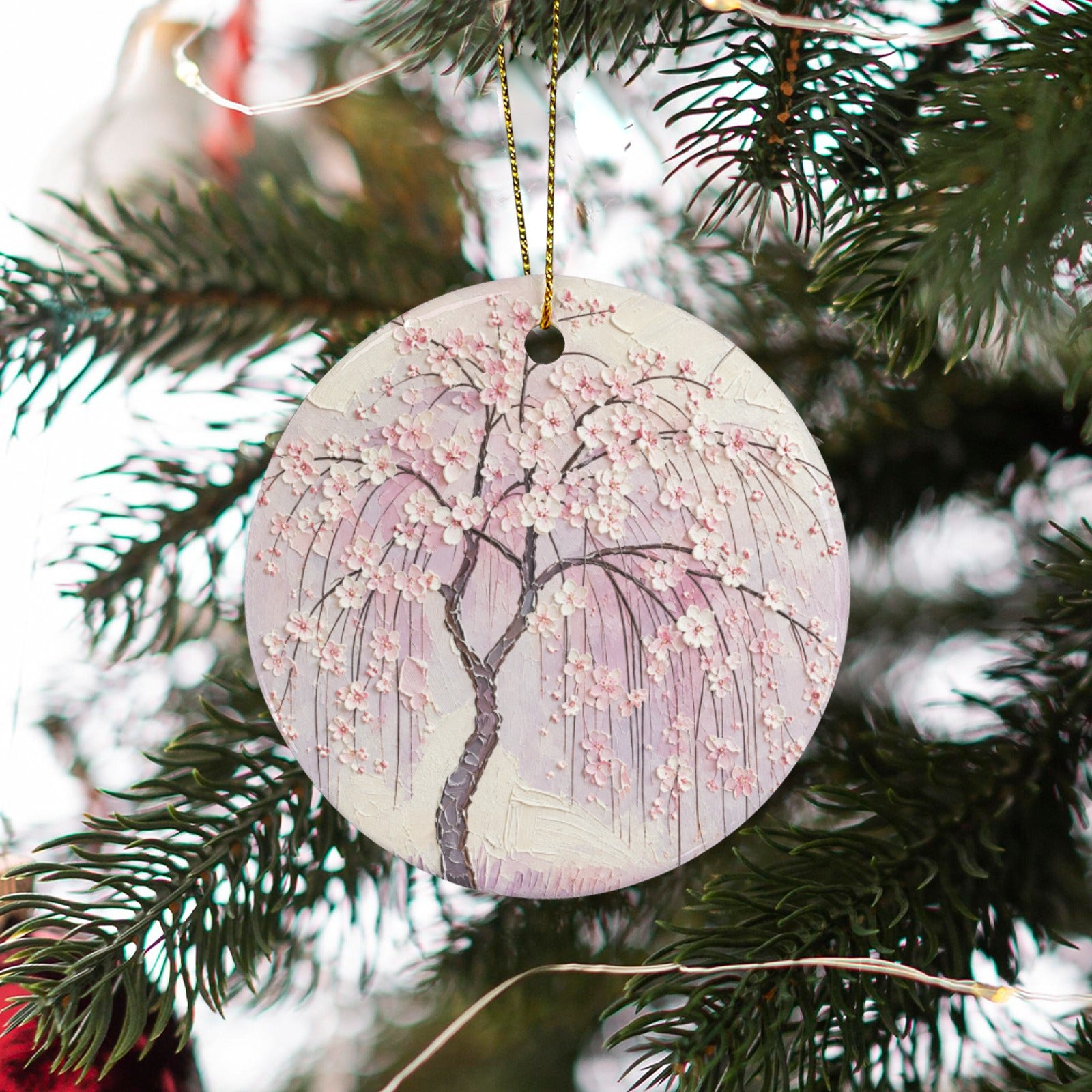 Rich and Rich Cherry Blossom Tree Round Ceramic Ornament Two Designer Sides - Rich and Rich Homeopportunities