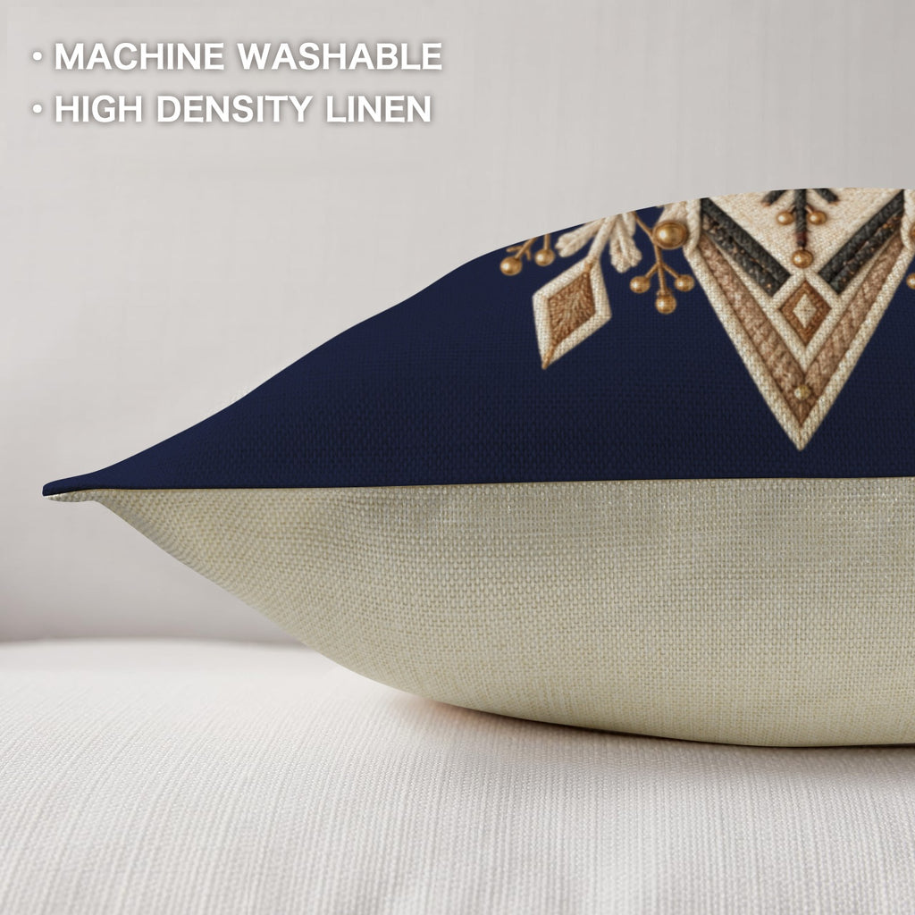 Rich and Rich Navy Blue Nordic Snowflake Linen Pillows with Pillow Core 18 x 18 Set of Two - Rich and Rich Homeopportunities