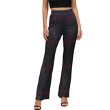 Women's red check bell-bottom flare pants with high waist and elastic band