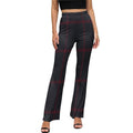 Rich and Rich women's red check bell-bottom flare pants with high waist and elastic waistband