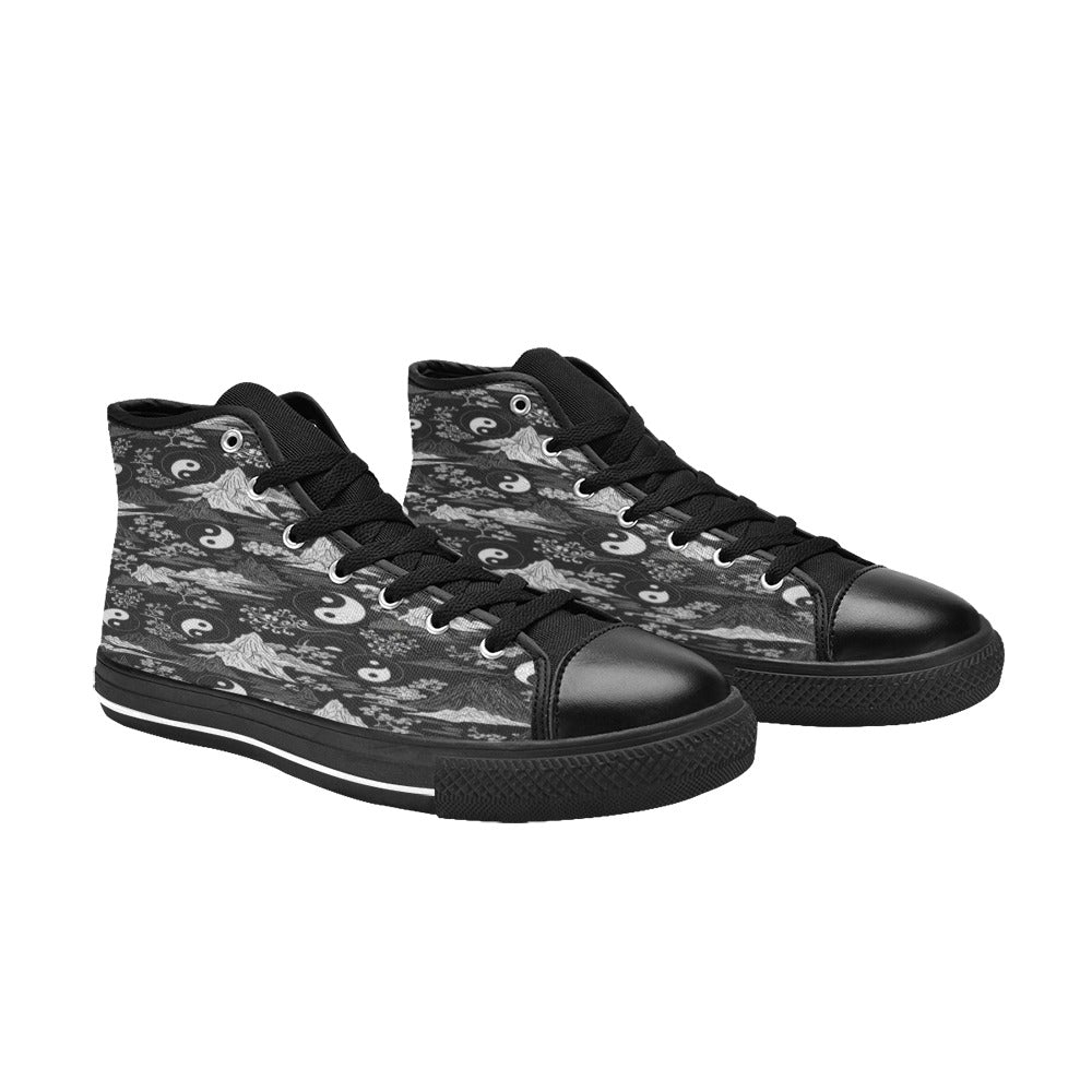 Rich and Rich Men's Feng Shui Black and White High Top Canvas Sneakers