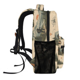 Beige 17-inch backpack with front pocket, mesh side pockets, padded straps, and orange buckle detail — additional view 9