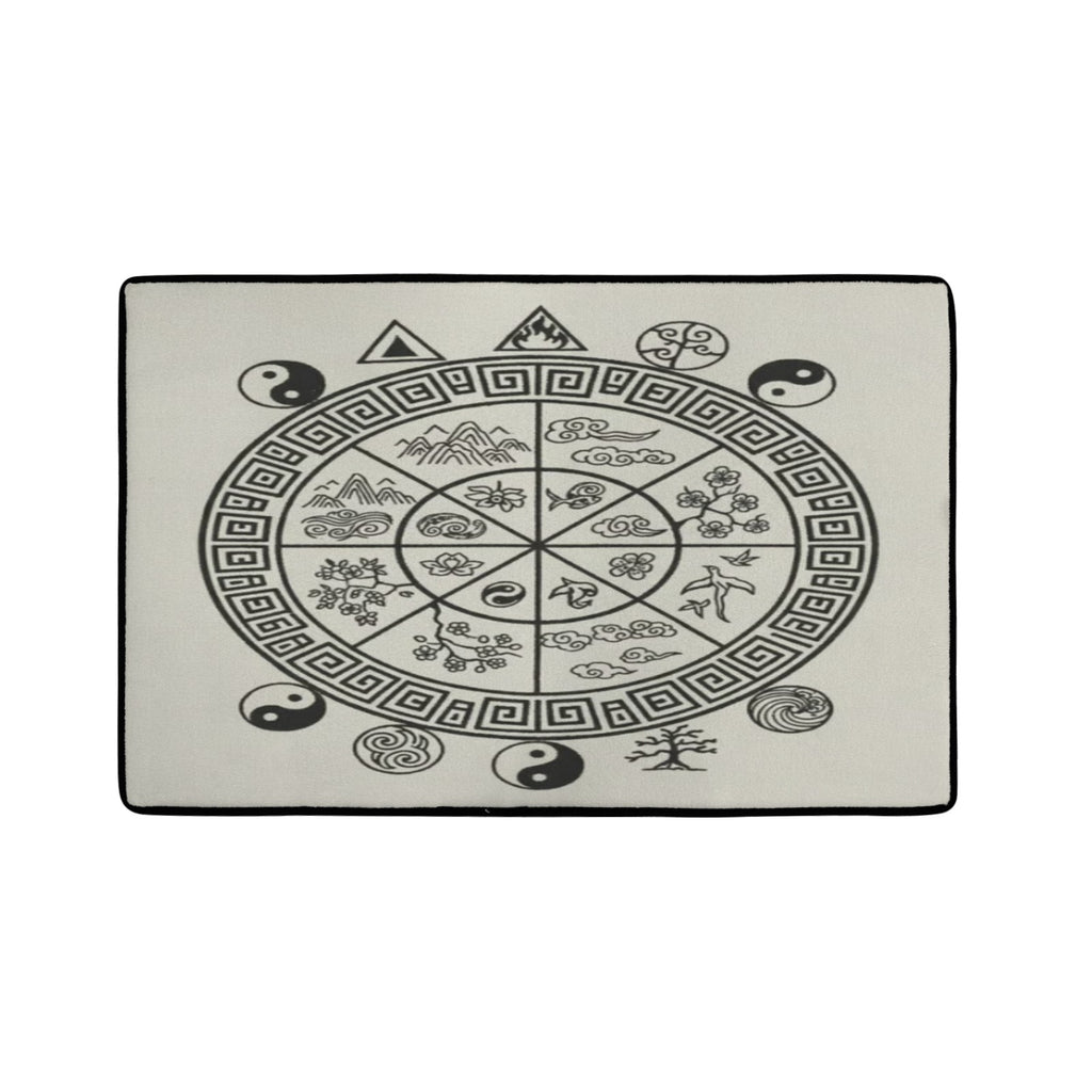 Rich and Rich Black and White Feng Shui Curtain and Rug Bundle in modern home setting