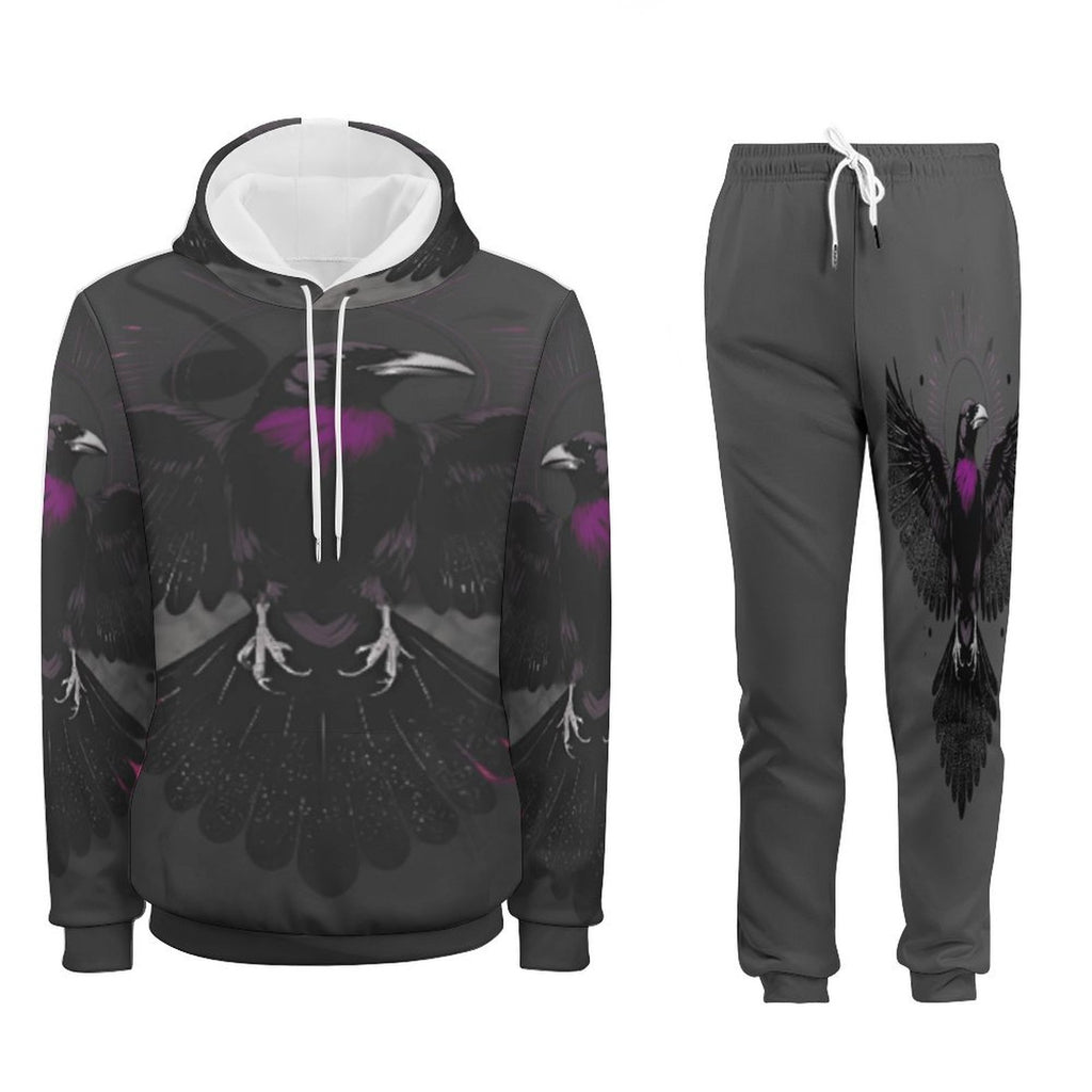 Men's all-over print sweater suit tracksuit with cropped hoodie and drawstring hood