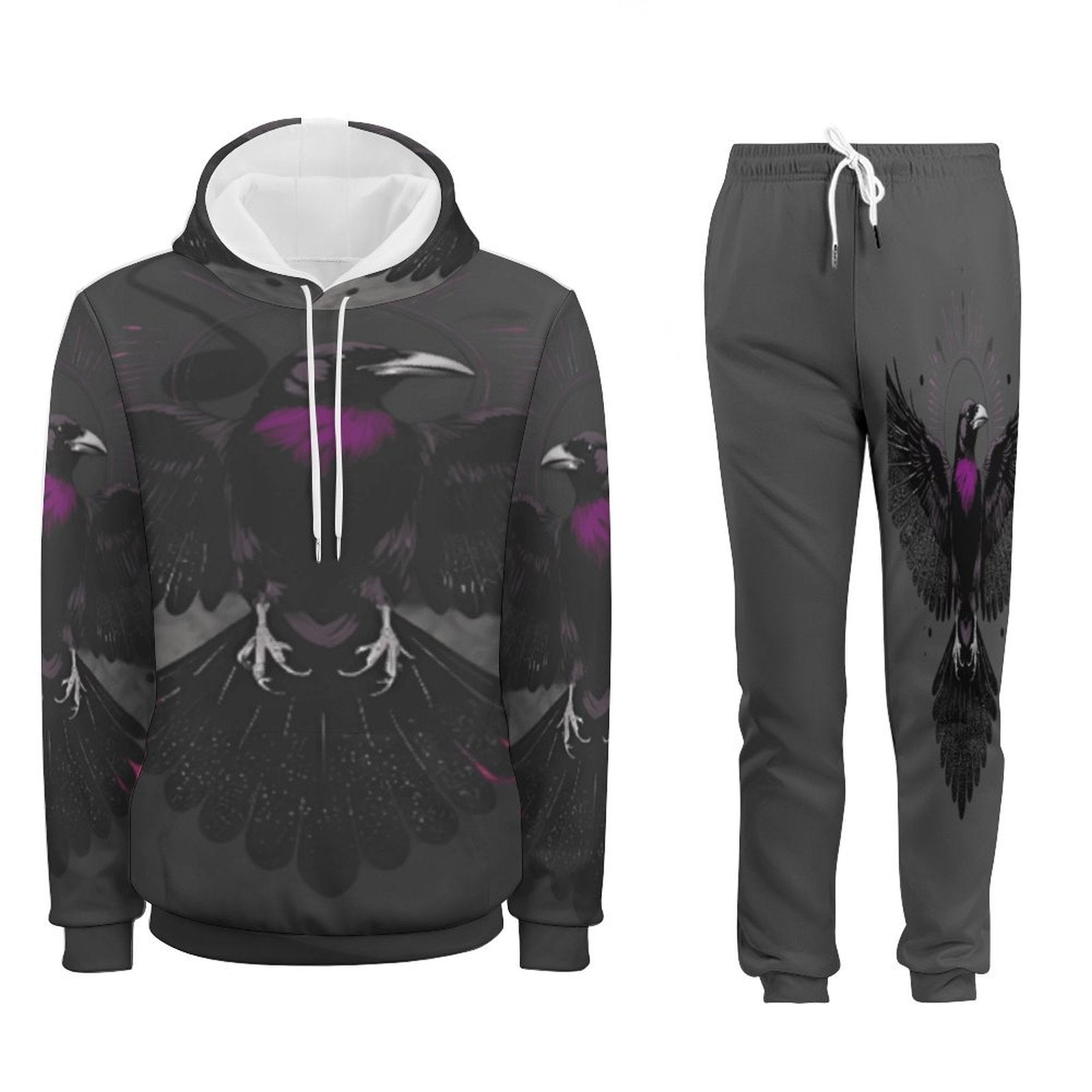 Men's all-over print sweater suit tracksuit with cropped hoodie and drawstring hood