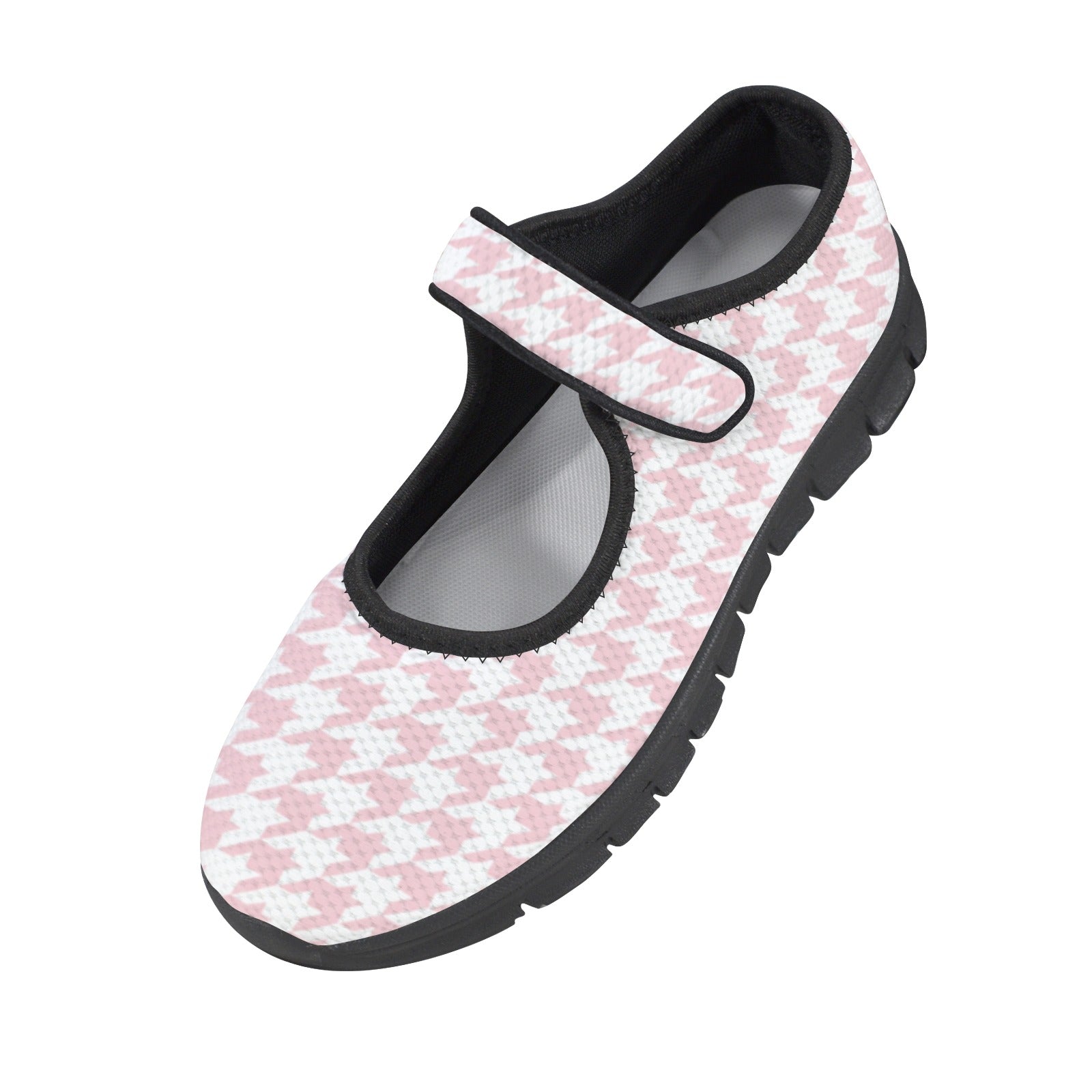 Pink and white houndstooth women's Mary Jane shoe with Velcro strap and EVA sole — additional view 7