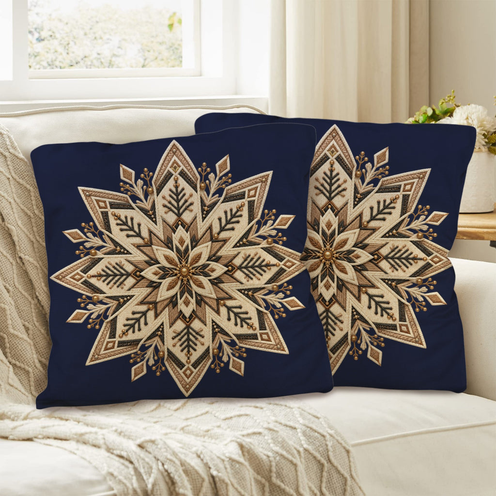 Rich and Rich Navy Blue Nordic Snowflake Linen Pillows with Pillow Core 18 x 18 Set of Two - Rich and Rich Homeopportunities