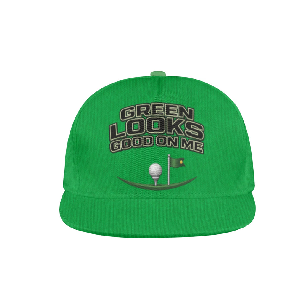 Rich and Rich Unisex Green Golfing Snapback Hat | All-Over Print Adjustable Flat Brim Cap