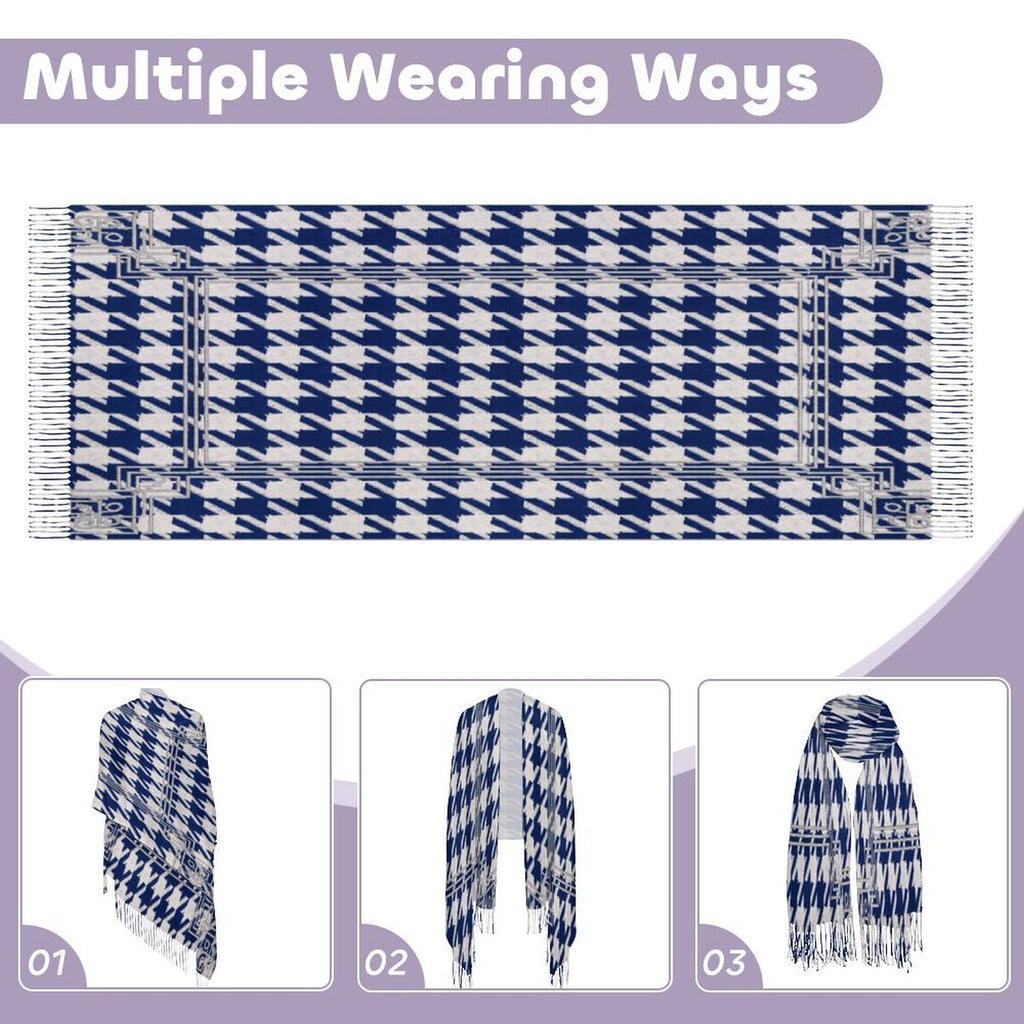 Rich and Rich Royal Blue and Silver Women’s Designer Tassel Scarf | Soft Imitation Cashmere Fashion Scarf