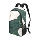 Green 1200D nylon backpack with laptop compartment, front zip pocket, and mesh side pockets — rear view