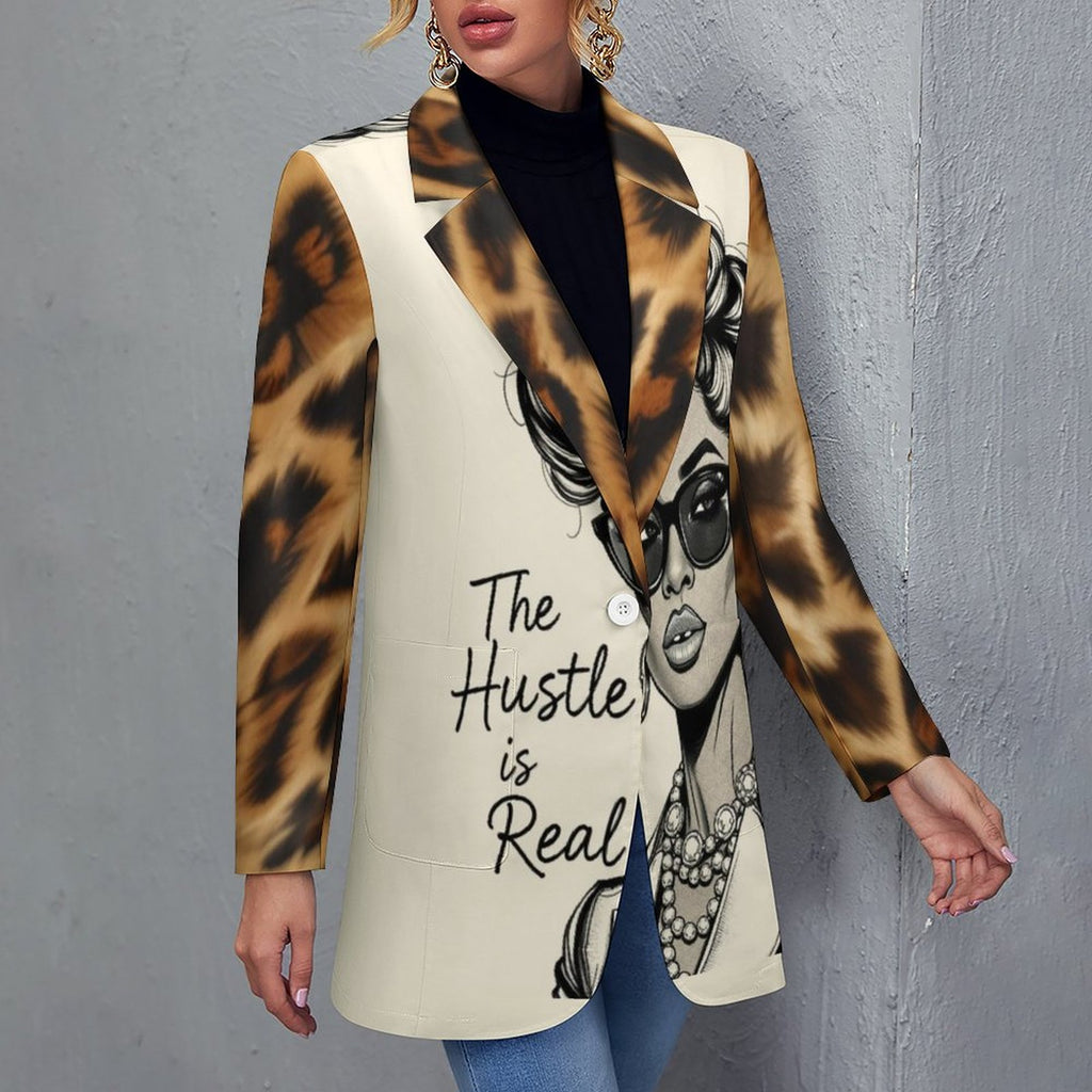 Rich and Rich Brown Animal Print Women's Wide-Leg Pants Suit with Adjustable Waist