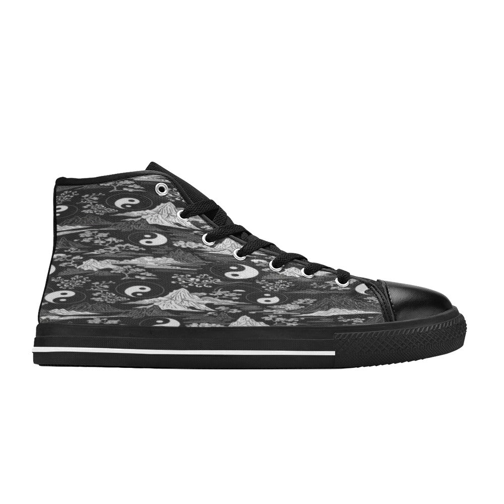 Rich and Rich Men's Feng Shui Black and White High Top Canvas Sneakers