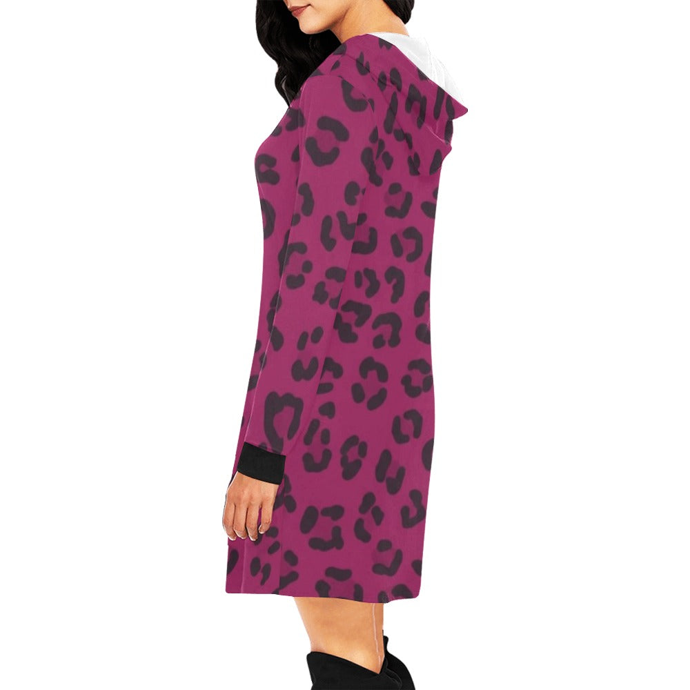 Rich and Rich magenta animal print women's hooded mini dress front view