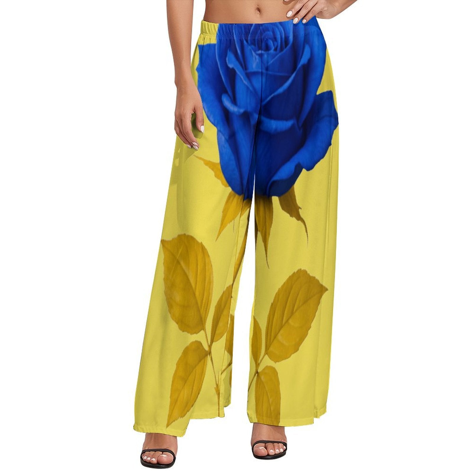 High-waist women's wide-leg pants in printed polyester with relaxed wide-leg silhouette