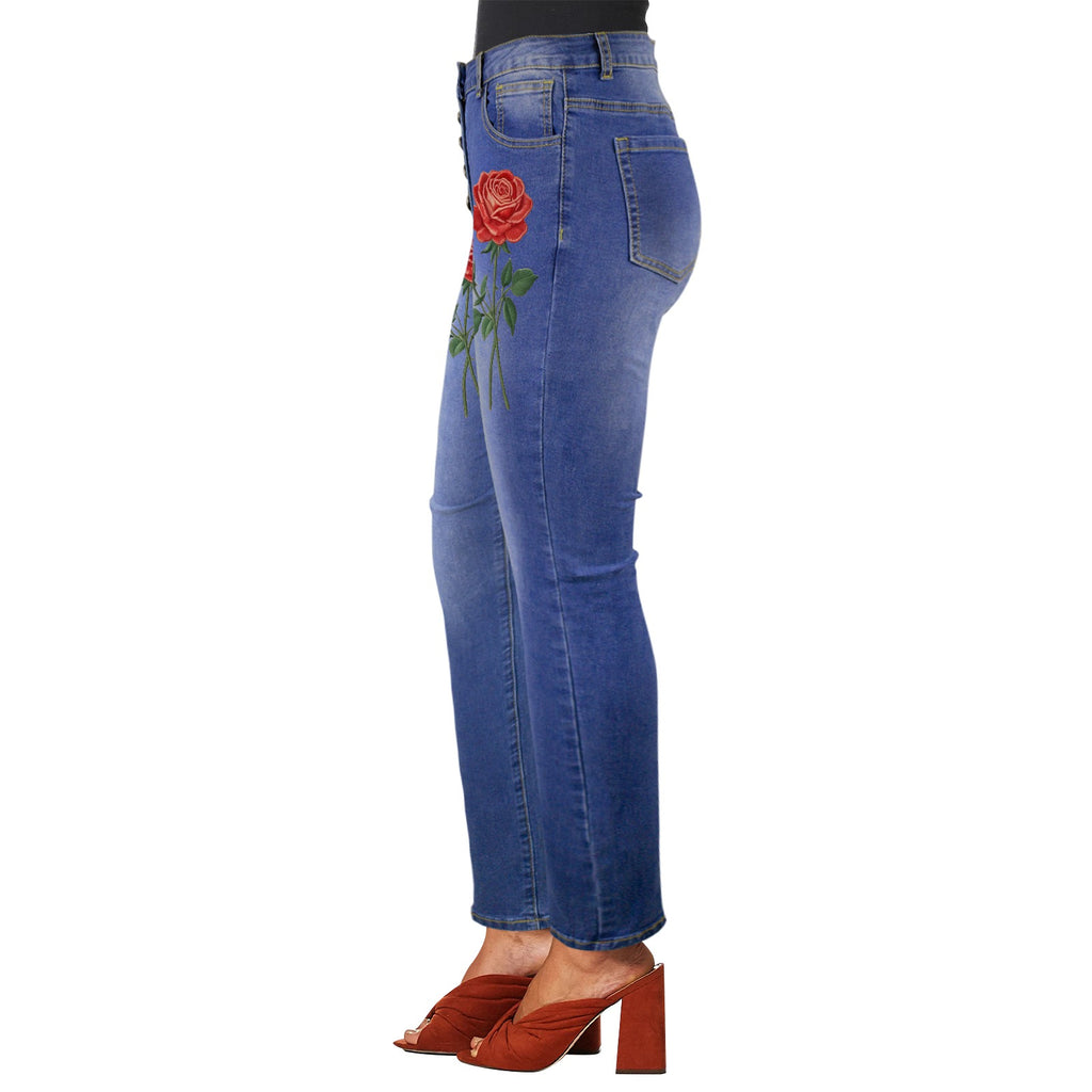 R&RH Red Roses Womens Jeans Women's Jeans (Front Printing)