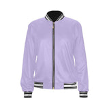 Violet all-over print women's bomber jacket with ribbed collar and pouch pockets — alternate view