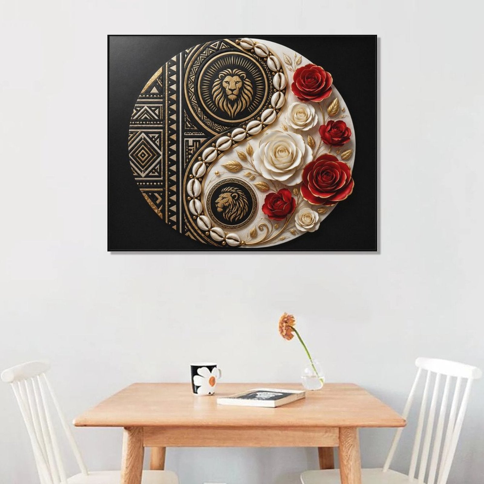Rich and Rich Luxury Yin-Yang with Tribal Accents Framed Canvas Wall Art - Rich and Rich Homeopportunities