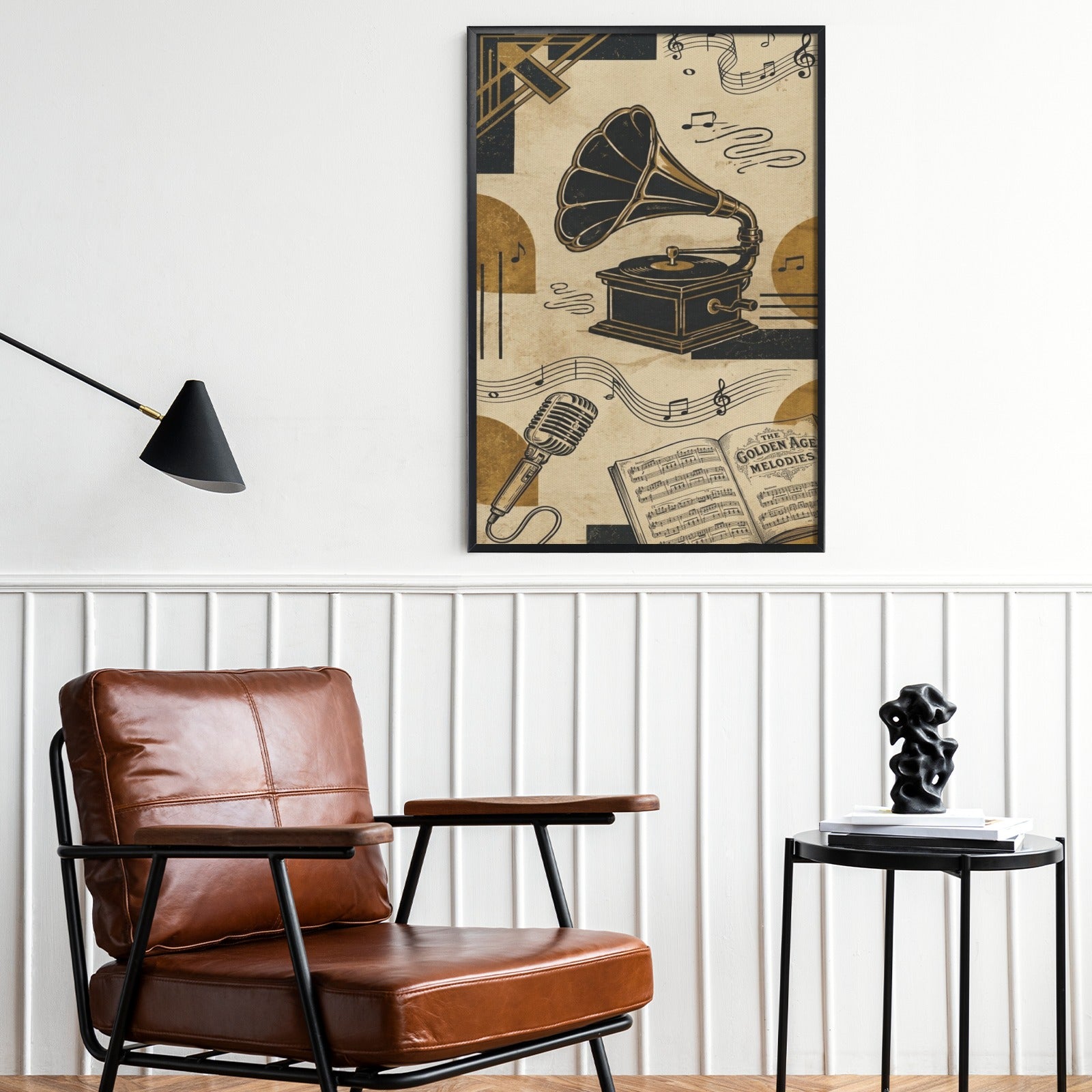 Rich & Rich Golden Melodies Wall Art Black Framed Canvas Print 24×36 Inch | Luxury Music-Inspired Home Décor - Rich and Rich Homeopportunities