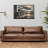 Rich and Rich Charcoal Mountain Sanctuary at Dawn Framed Art Work 36×24inch