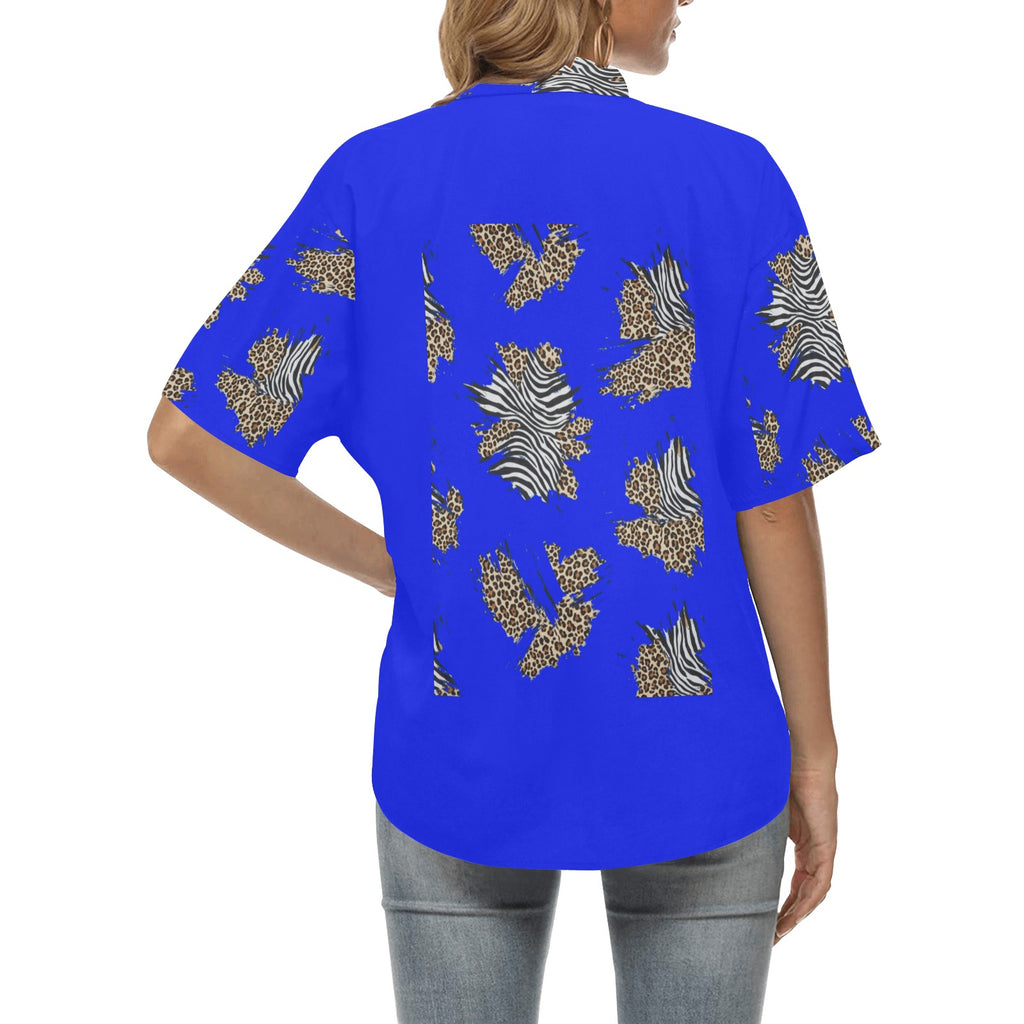 Rich and Rich Animal Print Royal Blue Women's Hawaiian Shirt