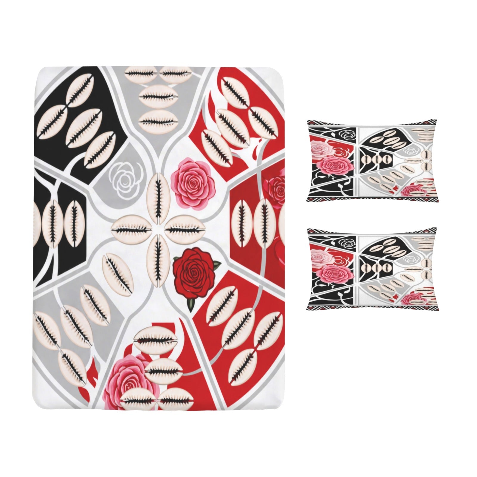 The Tribal Elegance Harmony Series – Crimson Harmony Full Bed Sheet Set (Fitted Sheet + Pillowcases) - Rich and Rich Homeopportunities