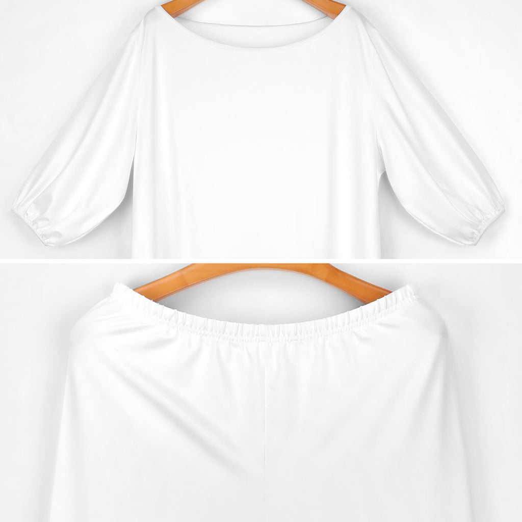 Women's off shoulder two-piece set featuring a diagonal shoulder top and matching trousers in soft fabric
