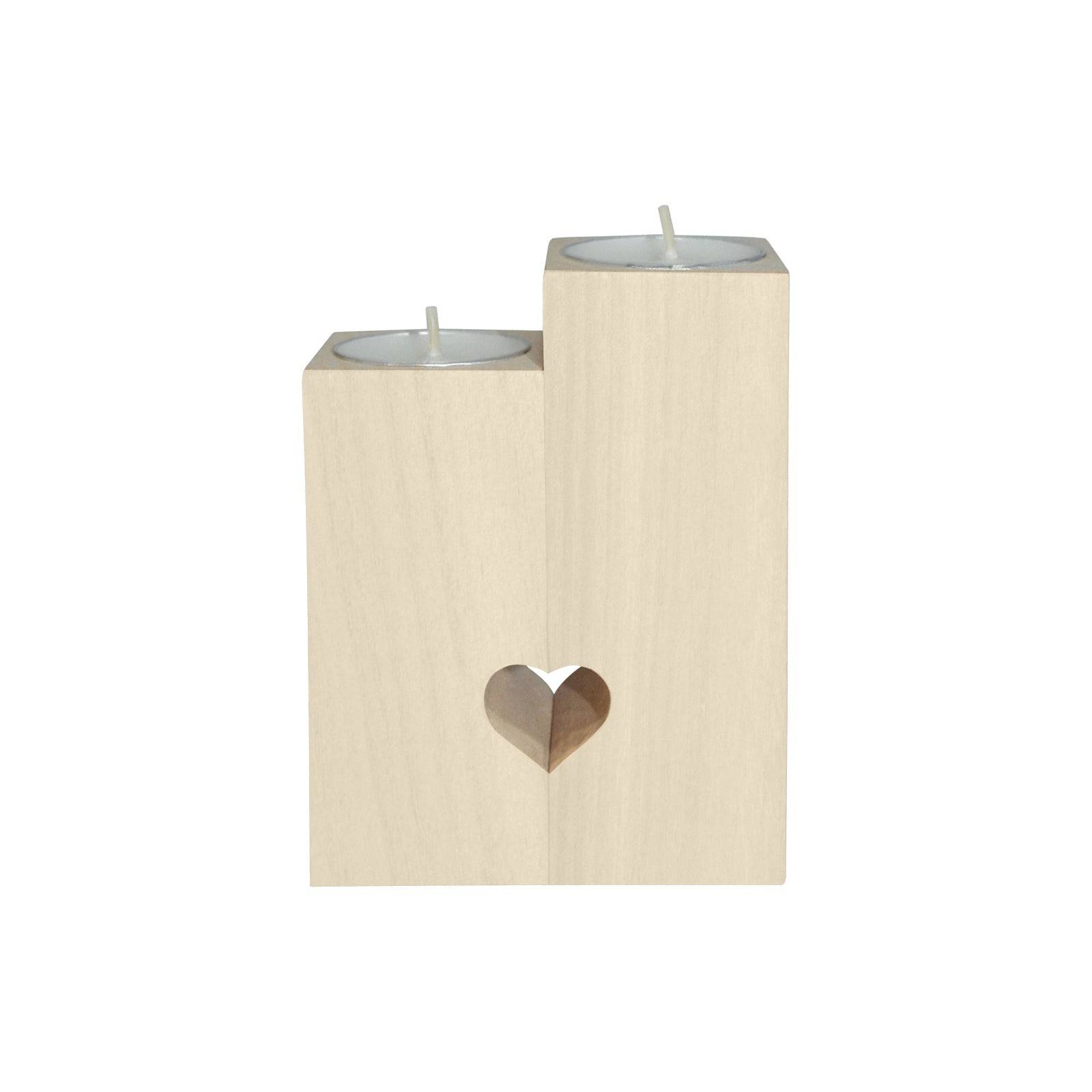 R&RH Lady Wooden Candle Holder with rustic design holding a lit tea light candle