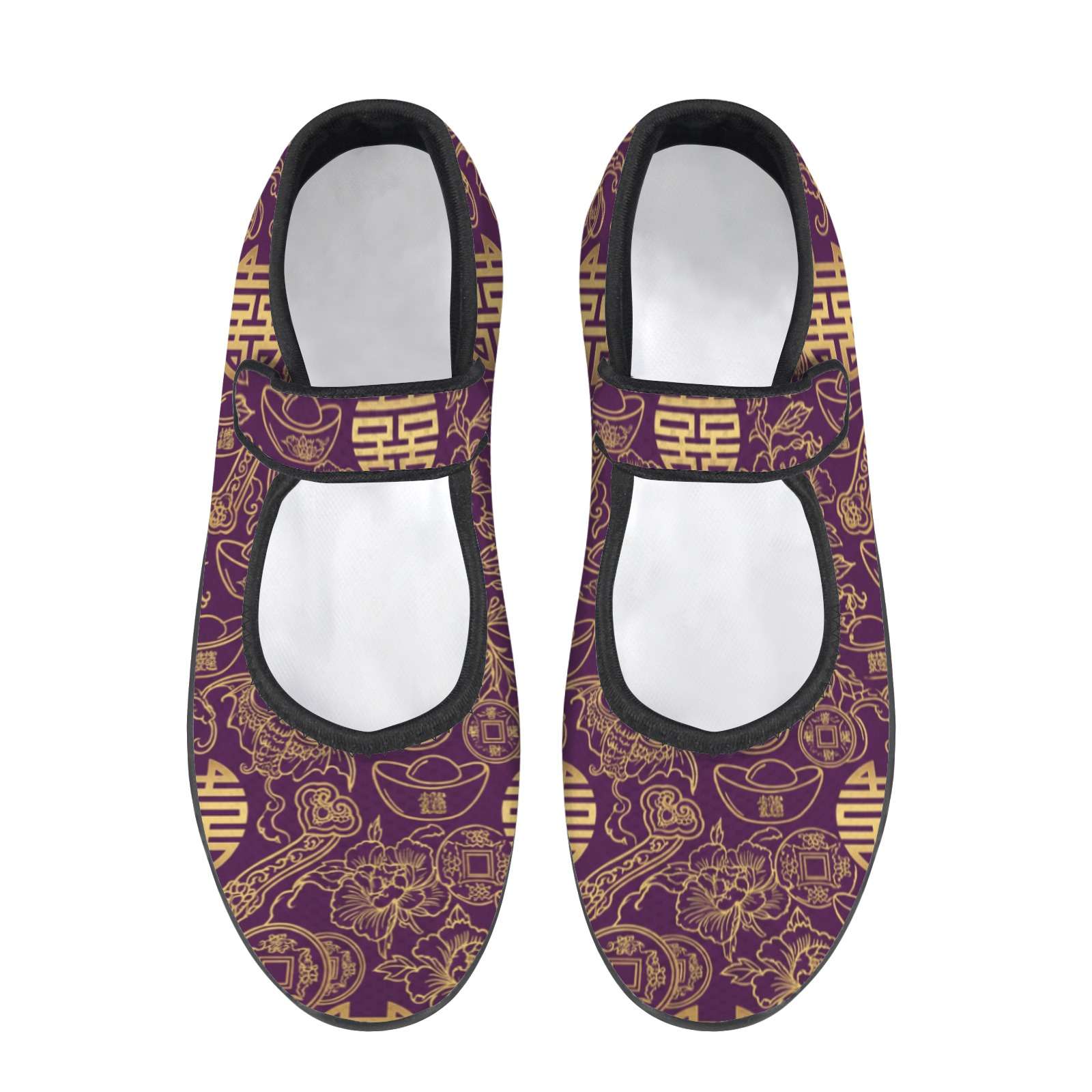 Purple Feng Shui patterned women's Mary Jane shoe with Velcro strap and mesh upper — additional view 8