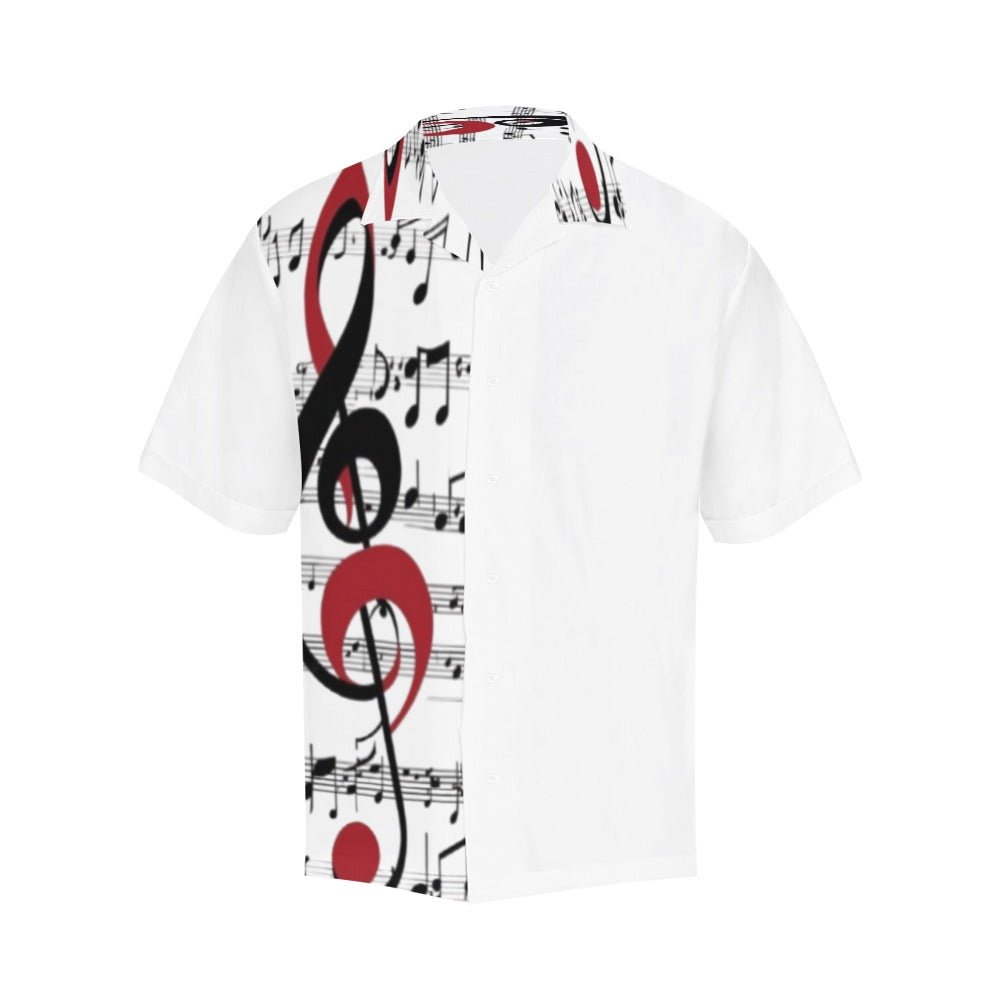 Men's Hawaiian-style shirt with musical notes all-over print, short sleeves and notch lapel — product detail