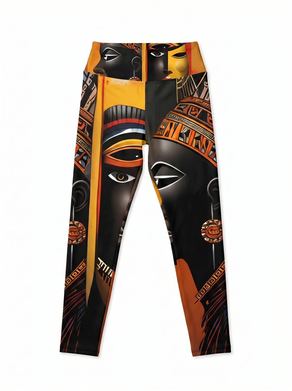 Rich & Rich Afrocentric Egyptian Art All-Over Print Leggings flat mockup