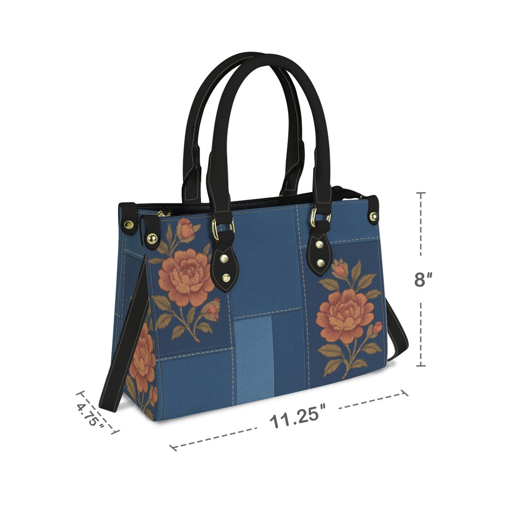Rich and Rich Women Blue Floral PU Leather Jean Look Handbag with floral design