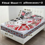 Crimson tribal-pattern queen fitted sheet with two matching pillowcases — additional view 6
