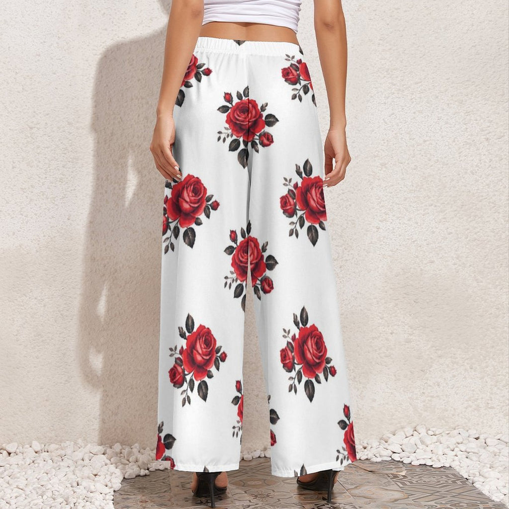 Rich and Rich Women’s Red Roses Wide Leg Pants and Double Breasted Blazer Set | Floral Two-Piece Outfit