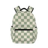 a Aesthetic Preppy Girls Beige Green Checkered Board Large Capacity Backpack