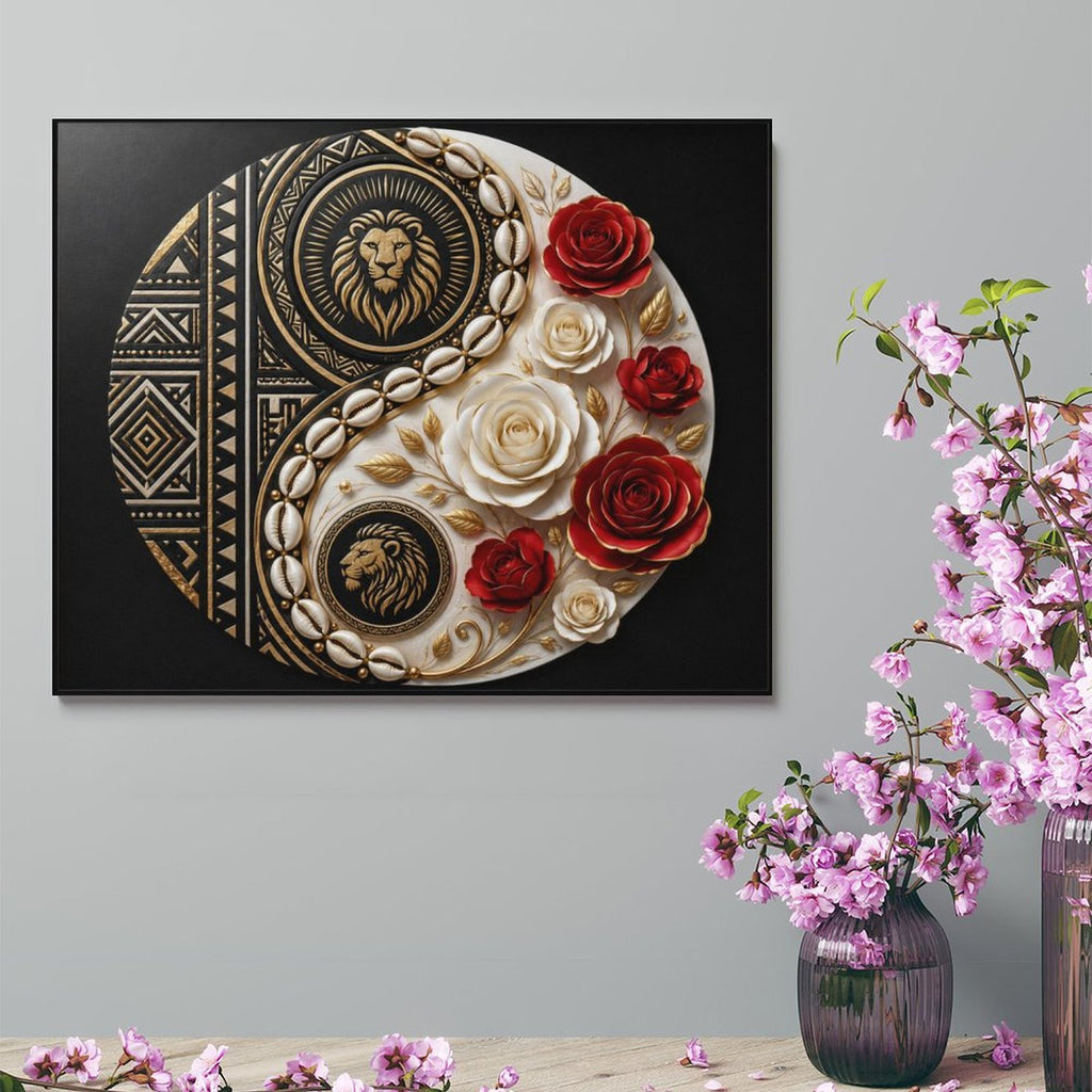 Rich and Rich Luxury Yin-Yang with Tribal Accents Framed Canvas Wall Art - Rich and Rich Homeopportunities