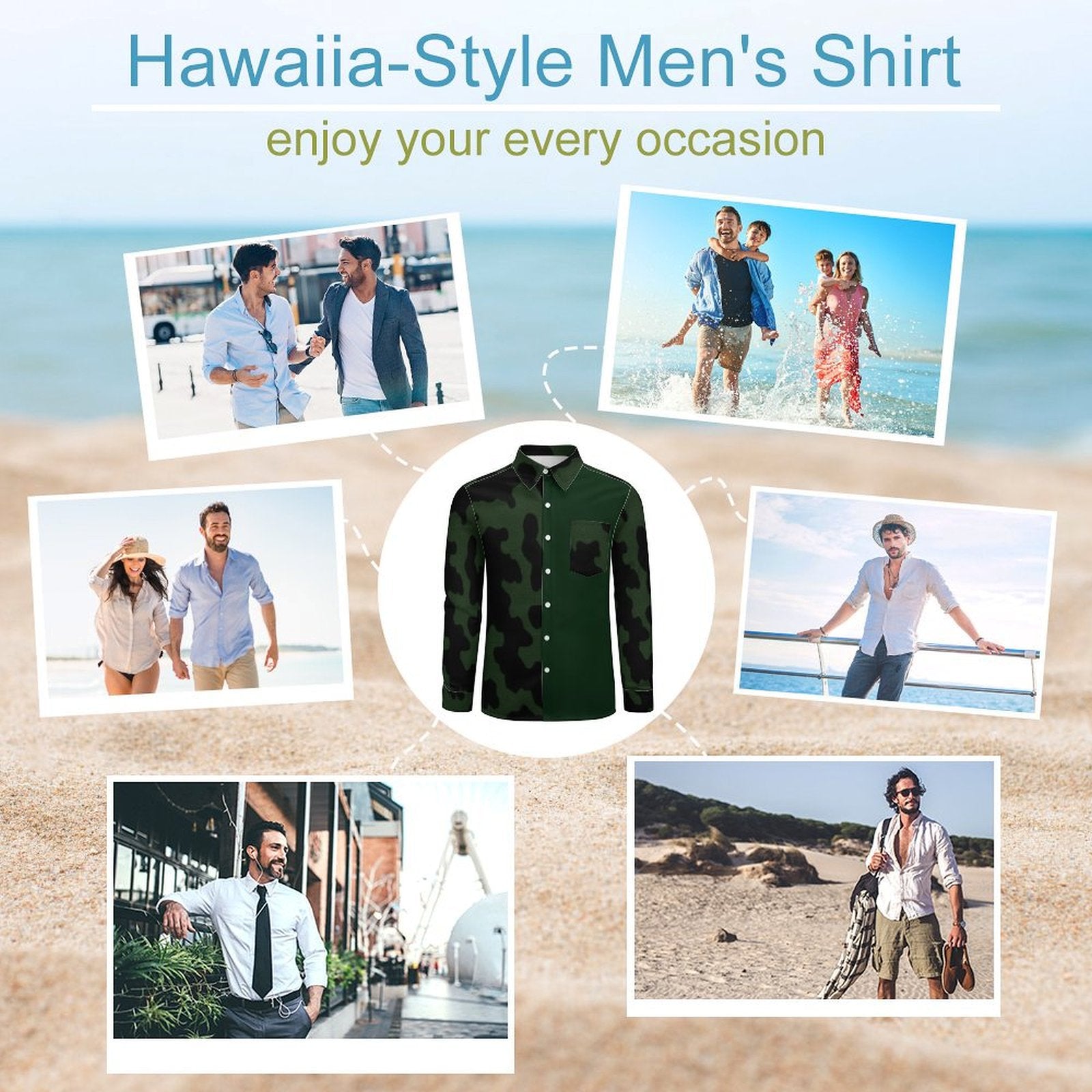 Rich and Rich Side Green Camo Men's Long Sleeve Casual Shirt