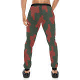Men's red all-over camo print sweatpants with tapered legs and drawstring waist — product detail