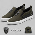 Vertex Polygon Crest Slip-On Shoe Slip-On Shoe in olive with black geometric Vertex menswear design